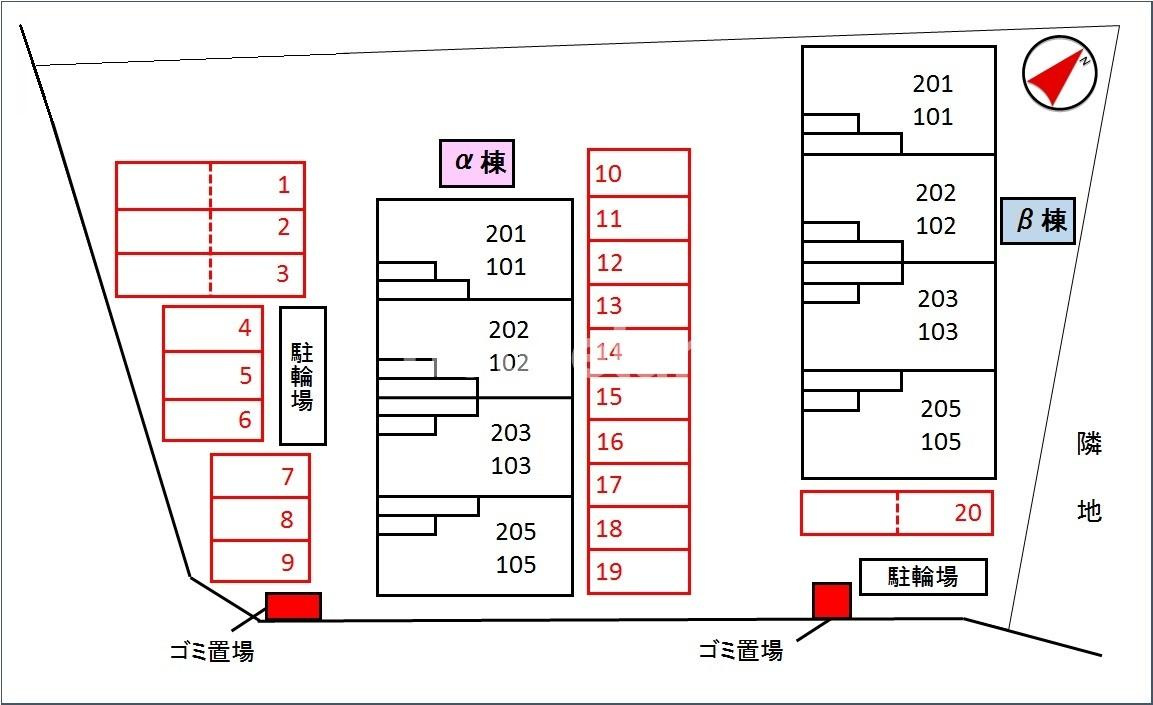 パルティールαの駐車場