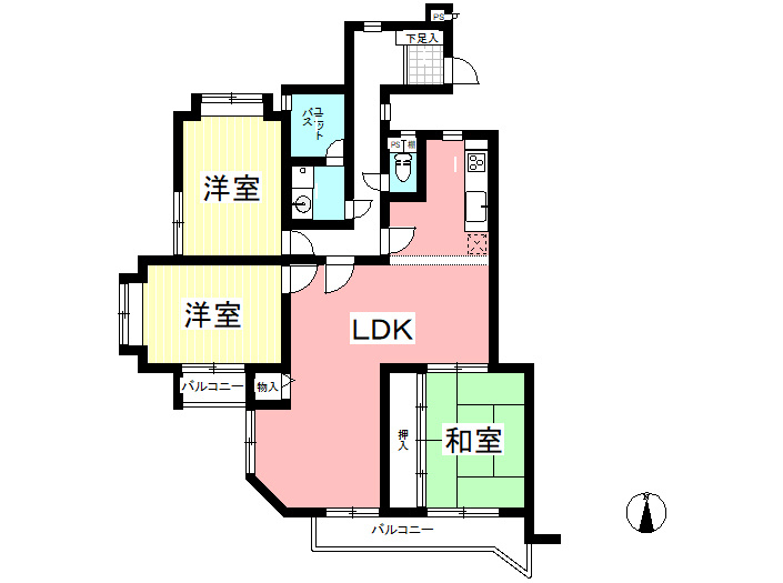 ユニーブルマンション本郷台の間取り|南西角部屋で通風良好の3LDK♪