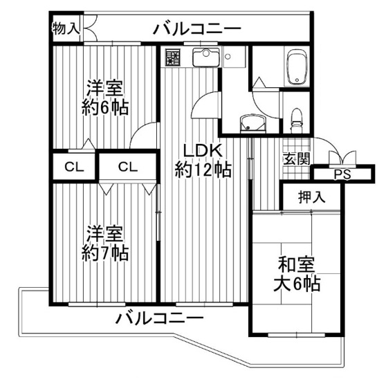 【間取り】 | 南円明寺ヶ丘団地 16棟 | 専有面積61.15㎡
