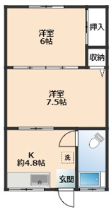 ２Kの間取りです。全室フローリングなので掃除が楽です。