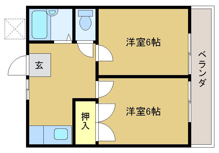 双葉ハイツの間取り|洋室６帖が２つ２DKです。