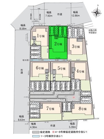【区画図】 | いろどりアイタウン沼田市桜町23-P1ー② | 沼田北小学校まで徒歩3分！
街並み揃った全8区画新築分譲です♪
