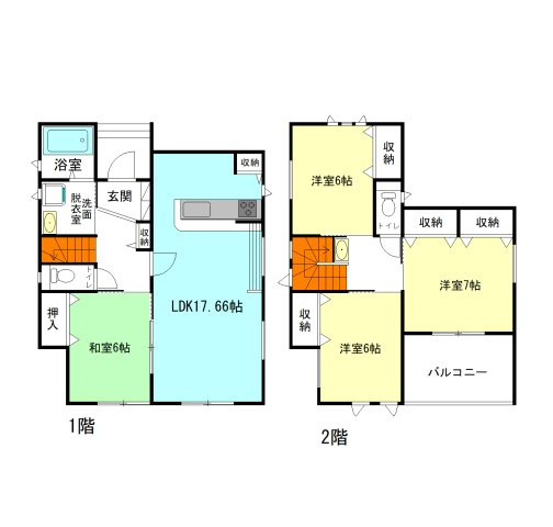 【間取り】 | いろどりアイタウン沼田市桜町23-P1ー② | 全居室6帖以上の広々間取り！
ビルトイン食器洗浄乾燥機に備え付けカップボード完備！