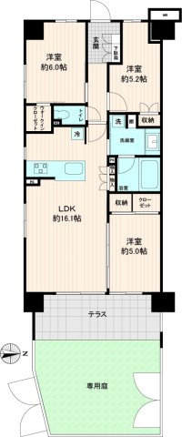 22.14㎡の広々とした専用庭付です。お部屋は角住戸の為、窓も多く開放的です。
収納スペースも豊富な為、お部屋をすっきりと片付けることが出来ます。