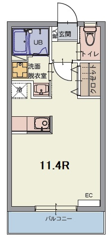 ドゥイエ桜畠の間取り|11.4帖の１ルームです。