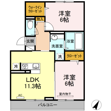 Regulus (ﾚｸﾞﾙｽ) C棟の間取り