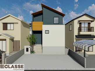 【外観パース】 | 城陽市寺田宮ノ谷　売土地　建築条件付き | ・参考プラン価格：2540万（別途外構費286万、造成費等-万）
・建物価格は参考価格になります。
（弊社標準建物30坪で計算した価格です）
・参考プラン延床面積：94.26㎡