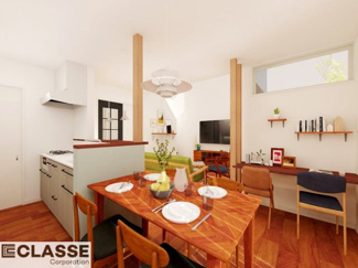 【完成予想図】 | 城陽市寺田宮ノ谷　売土地　建築条件付き | 標準仕様（アトリエスタイルハウス仕様）で断熱材は気密性、断熱性能も高い、吹付断熱を採用。屋根断熱を実現していますので、お家全体が冬はあったかく、夏は涼しいお家づくりが可能です。