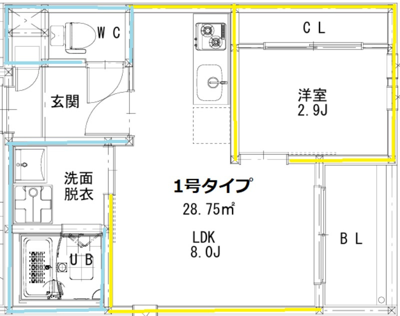 熊本市中央区南熊本１丁目のアパートの間取り