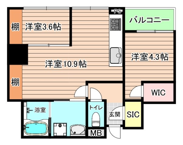 大阪市都島区都島北通２丁目の賃貸マンションの間取り
