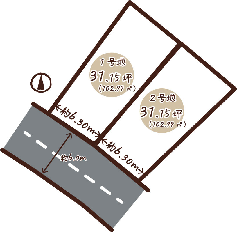 大原野上里紅葉町２号地　建築条件無土地|【全体区画図】全２区画の分譲地です！