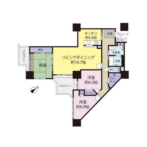 LDKは広々21.67㎡あり、南側に向けた各居室は陽当たり・眺望・通風良好です。