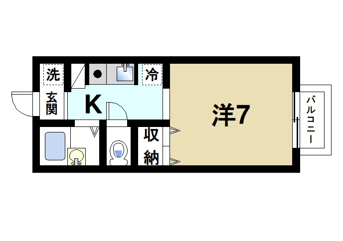パセオ学園前の間取り|1Kです
