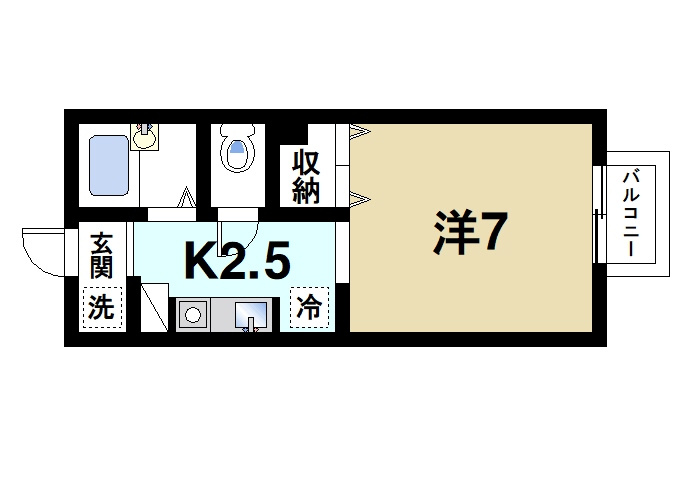 パセオ学園前の間取り|1Kです