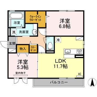 【間取り】 | アメニティ　イン　大門 | 2LDK