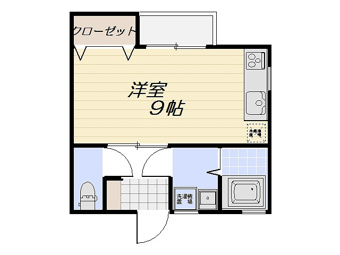 9帖のワンルームになります。