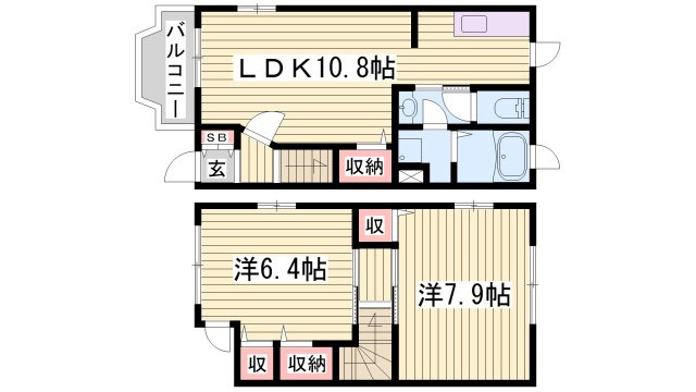 三木市自由が丘本町２丁目のアパートの間取り