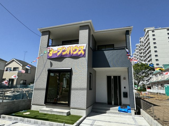 松戸市新松戸3丁目新築戸建【新松戸南小学校：9分】の外観|1号棟・完成済み内覧可能です！