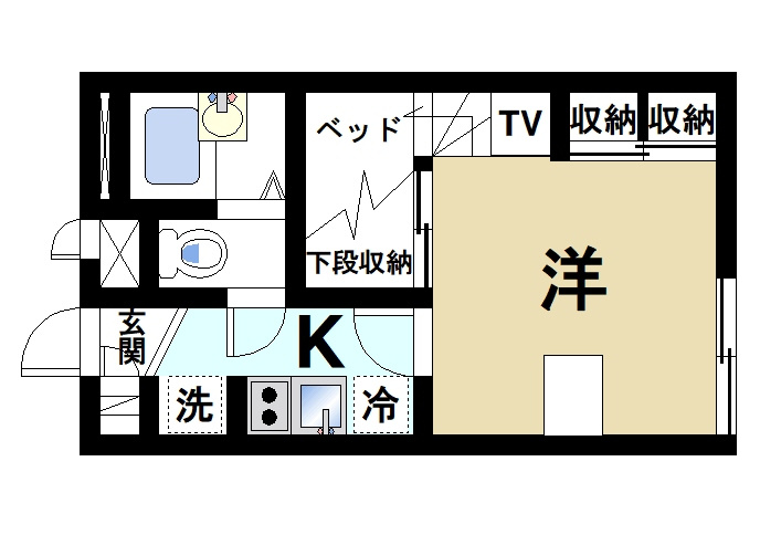 レオパレス八条Ⅲの間取り|学生さんにも人気のベッド付きのお部屋です。
