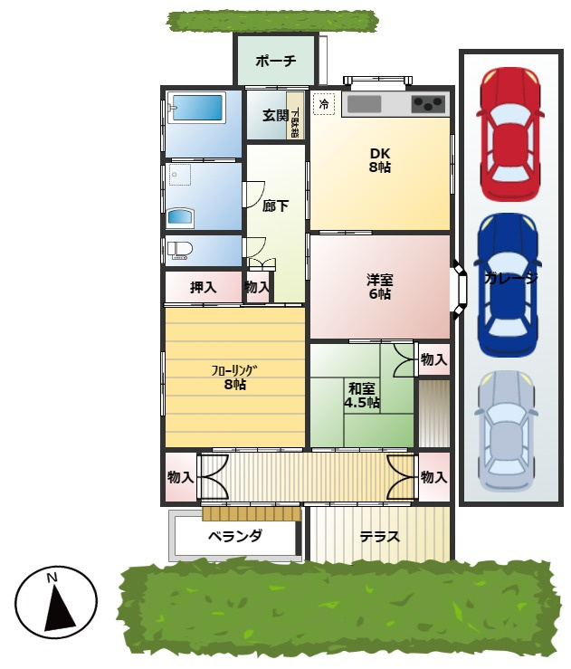 大津町杉水戸建て3DK＋広縁の間取り|3DK＋広縁の間取りになります