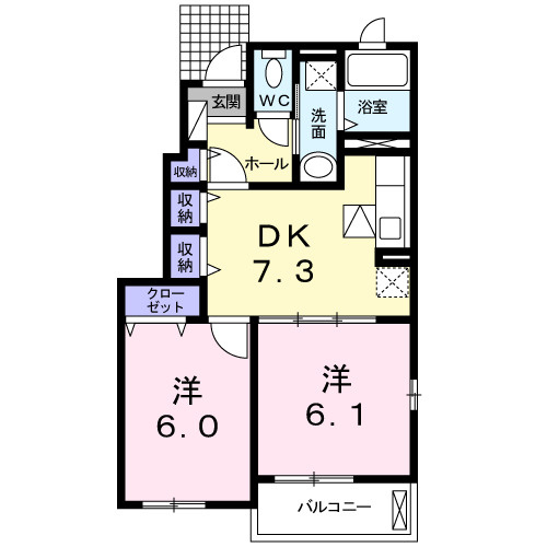 1F：2DK　A・B共通　
