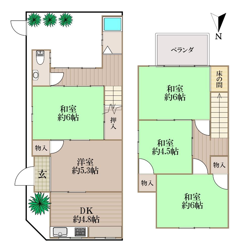 野里町　中古一戸建ての間取り|間取り図はいかがですか？ご希望を叶える間取りですか？リビングの広さは？水回りの位置は？カウンターキッチン？など色々な情報が集約されています。弊社ではリフォームなどのご相談も承っております。