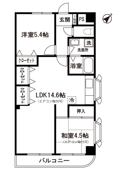 【間取り】 | アルテミス | 和室と洋室のある2LDKタイプ☆小さなお子様がいるファミリーさんにも良いですね！なんと言っても角部屋・二面採光なのが嬉しい♪