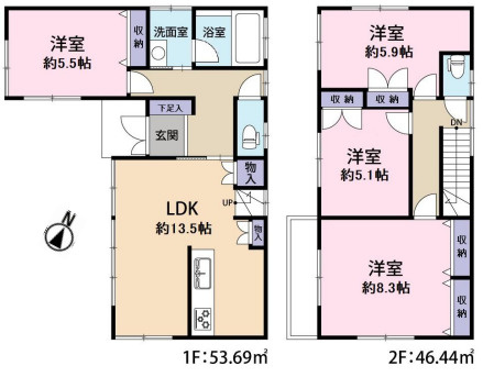 新河岸駅から徒歩１５分以内の間取り|４LDK、8.3帖の主寝室