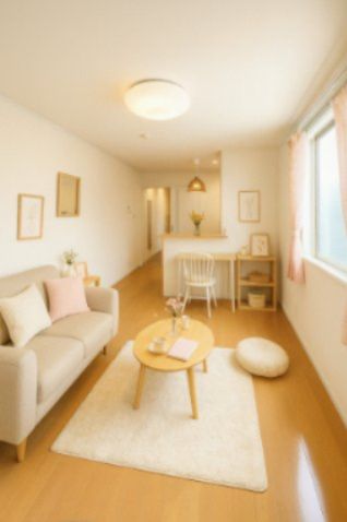 エクセレンス　マイウェイの居間・リビング|バーチャルステージングの写真となります。家具家電等は付帯しません。参考にご覧くださいませ。