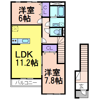 プランドールの間取り|間取りです（掲載写真は同建物・反転タイプのお部屋です。現況優先と致します）