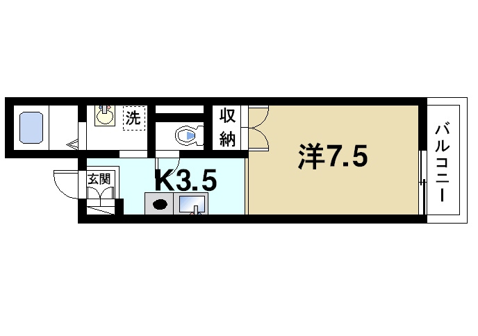 南新町ビルの間取り|ゆったりと暮らせる1Kの間取りです。