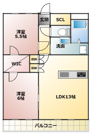 熊本市中央区九品寺６丁目の賃貸マンションの間取り
