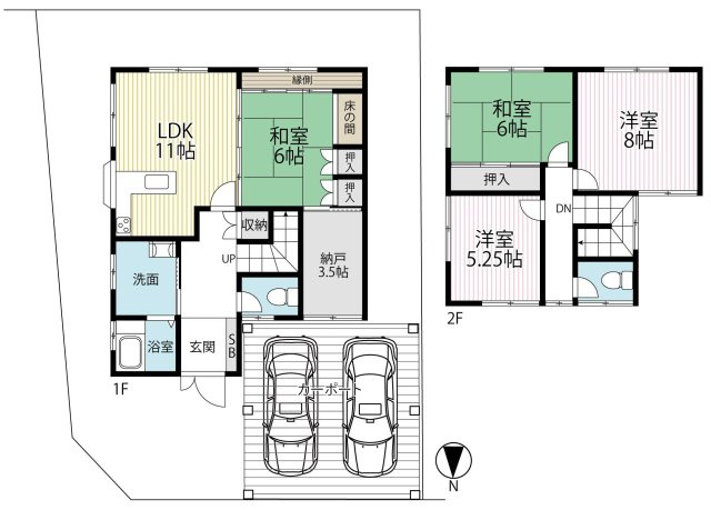 緑豊かな住環境■角地■丁寧にお使いの４ＳＬＤＫ■カーポートは駐車２台可能■亀岡市畑野町千ケ畑高橋の間取り