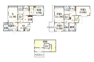 【間取り】 | 宇治市五ヶ庄広岡谷　中古戸建て | 5LDK、土地面積276.86m2、建物面積207.02m2