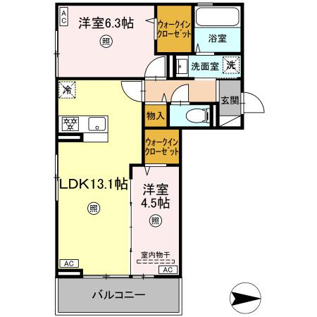 熊本市中央区萩原町のアパートの間取り