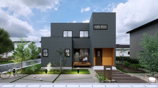 【外観パース】 | 宇治市折居台4丁目　売土地　建築条件付き | 参考プランになりますので、お客様のお好みの外観を一緒に作らせていただきます。外壁には、メンテナンスが楽な光セラを採用しており、汚れがつきにくく、色あせもしにくいのでおススメです！