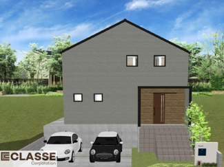 【外観パース】 | 宇治市折居台4丁目　売土地　建築条件付き | 参考プランになりますので、お客様のお好みの外観を一緒に作らせていただきます。外壁には、メンテナンスが楽な光セラを採用しており、汚れがつきにくく、色あせもしにくいのでおススメです！