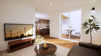 【完成予想図】 | 宇治市折居台4丁目　売土地　建築条件付き | アトリエスタイルハウス仕様の窓はペアガラス、サッシはアルミ×樹脂複合のハイブリットサッシを採用。ガラスの間には断熱性の高いアルゴンガスを充填しておりますので、より断熱性能が高まる仕様になっております。