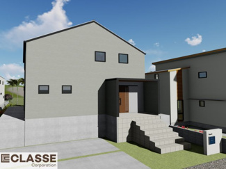 【外観パース】 | 宇治市折居台4丁目　売土地　建築条件付き | 弊社標準仕様（アトリエスタイルハウス仕様）では、耐震等級3相当が標準です。間取りにもよりますので、設計士に確認しながら、ご希望の間取りとの兼ね合いで考えていきましょう。