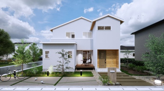 【完成予想図】 | 宇治市折居台4丁目　売土地　建築条件付き | 参考プランになりますので、お客様のお好みの外観を一緒に作らせていただきます。外壁には、メンテナンスが楽な光セラを採用しており、汚れがつきにくく、色あせもしにくいのでおススメです！