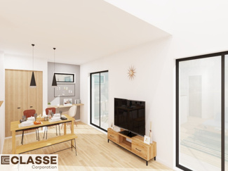 【完成予想図】 | 宇治市折居台4丁目　売土地　建築条件付き | 標準仕様（アトリエスタイルハウス仕様）で断熱材は気密性、断熱性能も高い、吹付断熱を採用。屋根断熱を実現していますので、お家全体が冬はあったかく、夏は涼しいお家づくりが可能です。