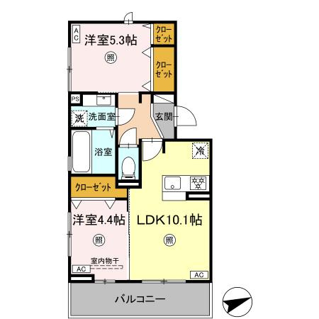 熊本市中央区黒髪２丁目のアパートの間取り