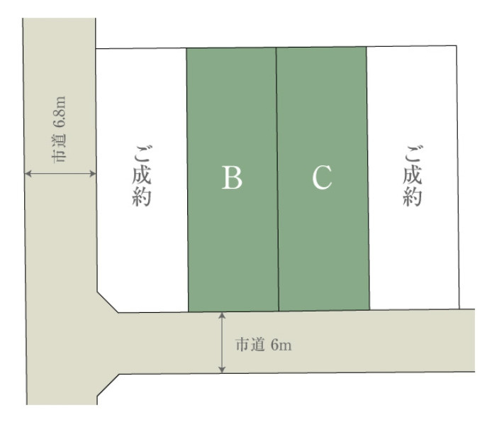 戸建　瑞穂市別府　全4区画分譲の区画図|■区画図　■全棟南向きの日当たりの良い物件です。前面道路も６ｍあり並列で３台駐車可能です！