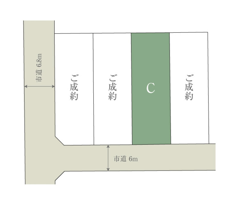 戸建　瑞穂市別府　全4区画分譲の区画図|■区画図　■全棟南向きの日当たりの良い物件です。前面道路も６ｍあり並列で３台駐車可能です！