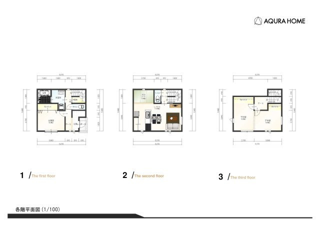 平岡町土山売土地の完成予想図|各階平面図（1/100）