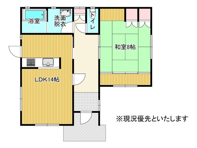 下野市緑５丁目　戸建の間取り|１LDK、南向きの平屋戸建です