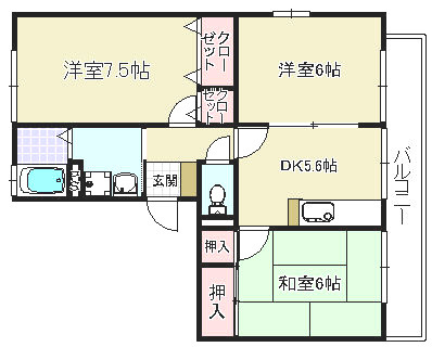 泉大津市助松町１丁目のハイツの間取り