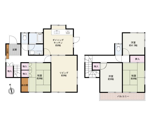熊取町山の手台2丁目　中古戸建の間取り|土地52.11坪　建物29.03坪　４LDK