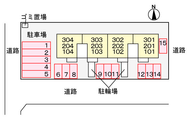 アーバンサクライＣ棟の区画図|駐車場