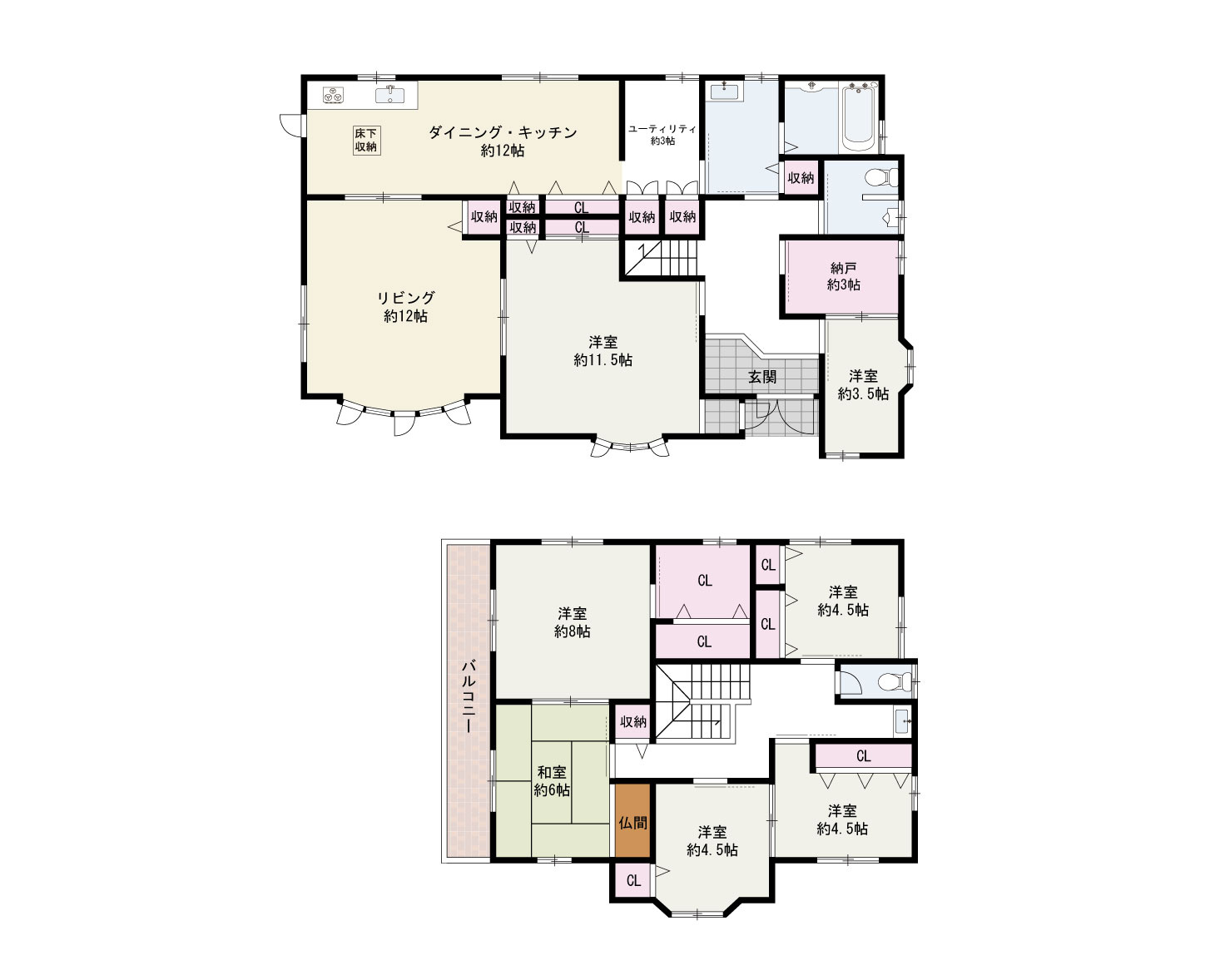 泉佐野市日根野　中古戸建の間取り|広々快適6LDK+2S！　土地面積(約60坪)　建物面積(約54坪)　